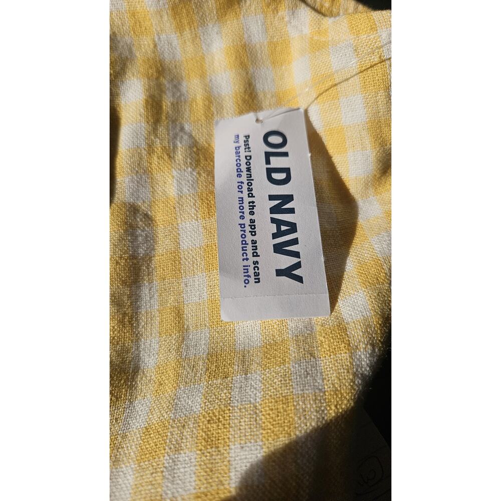 NWT Old Navy Dress M Yellow Gingham Linen Blend Smocked Mini Pull-on Sleeveless - Picture 9 of 9